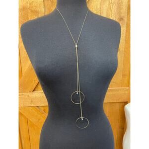 Women's Gold Toned Y Adjustable Necklace CZ Circle GUC